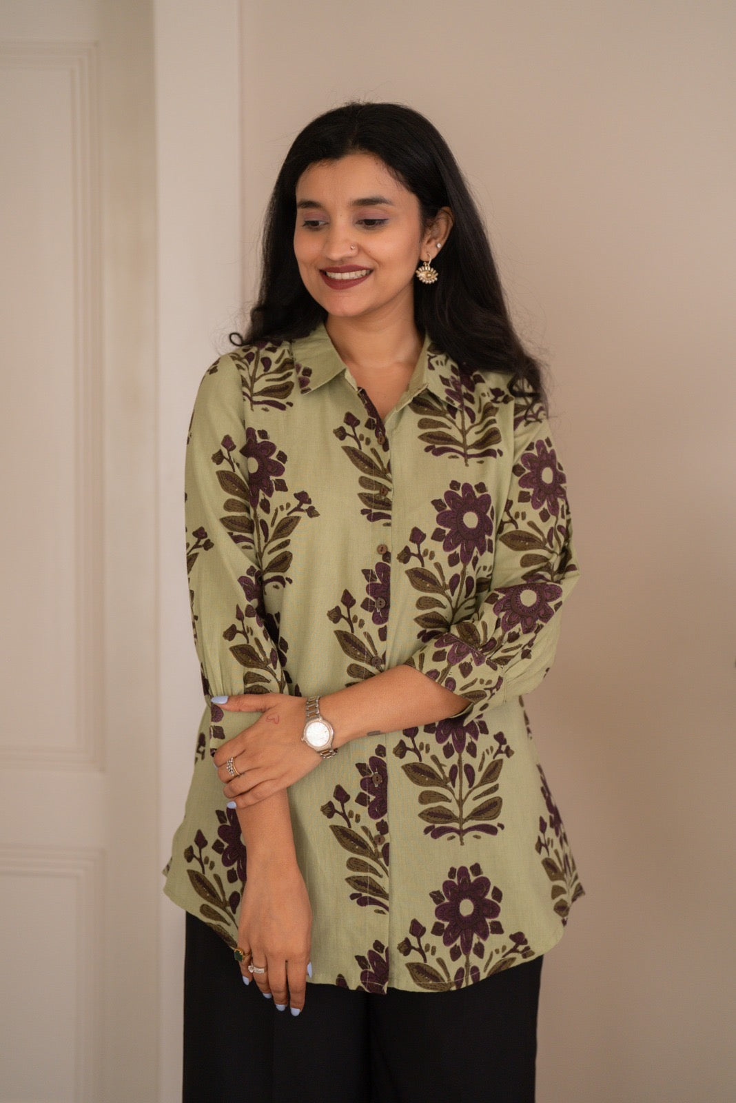 Zora Slub Cotton Shirt- Olive Boota