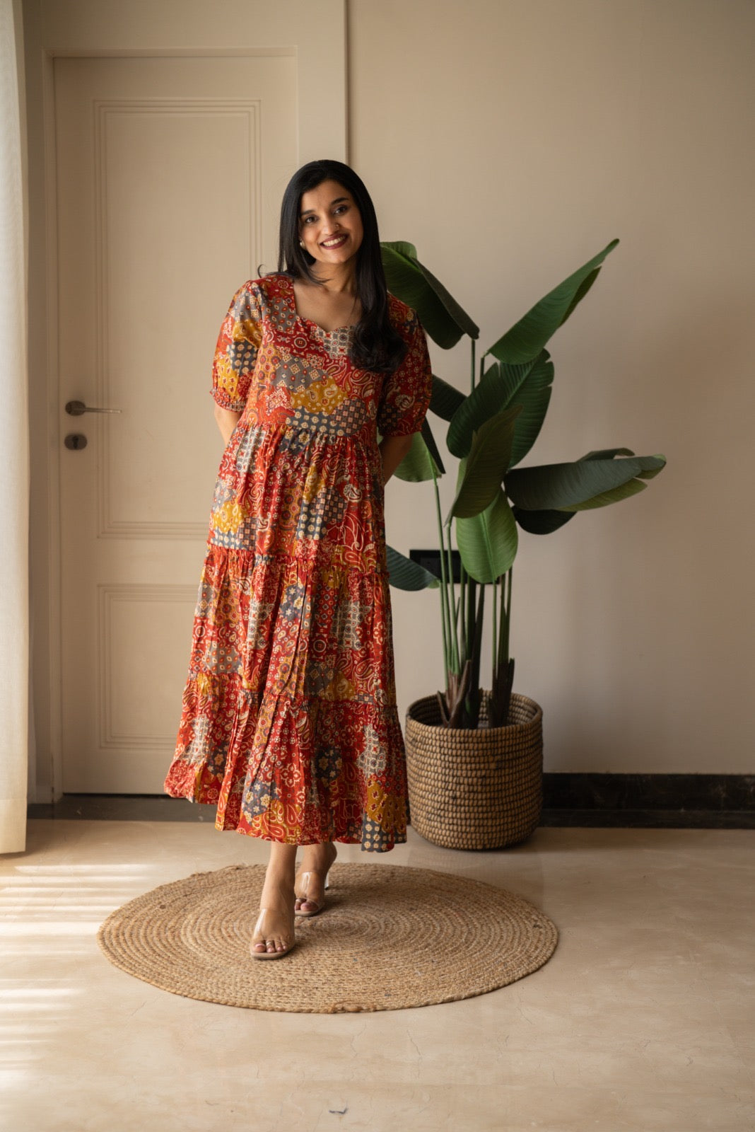 Prisha Tiered Maxi Dress- Red Mix