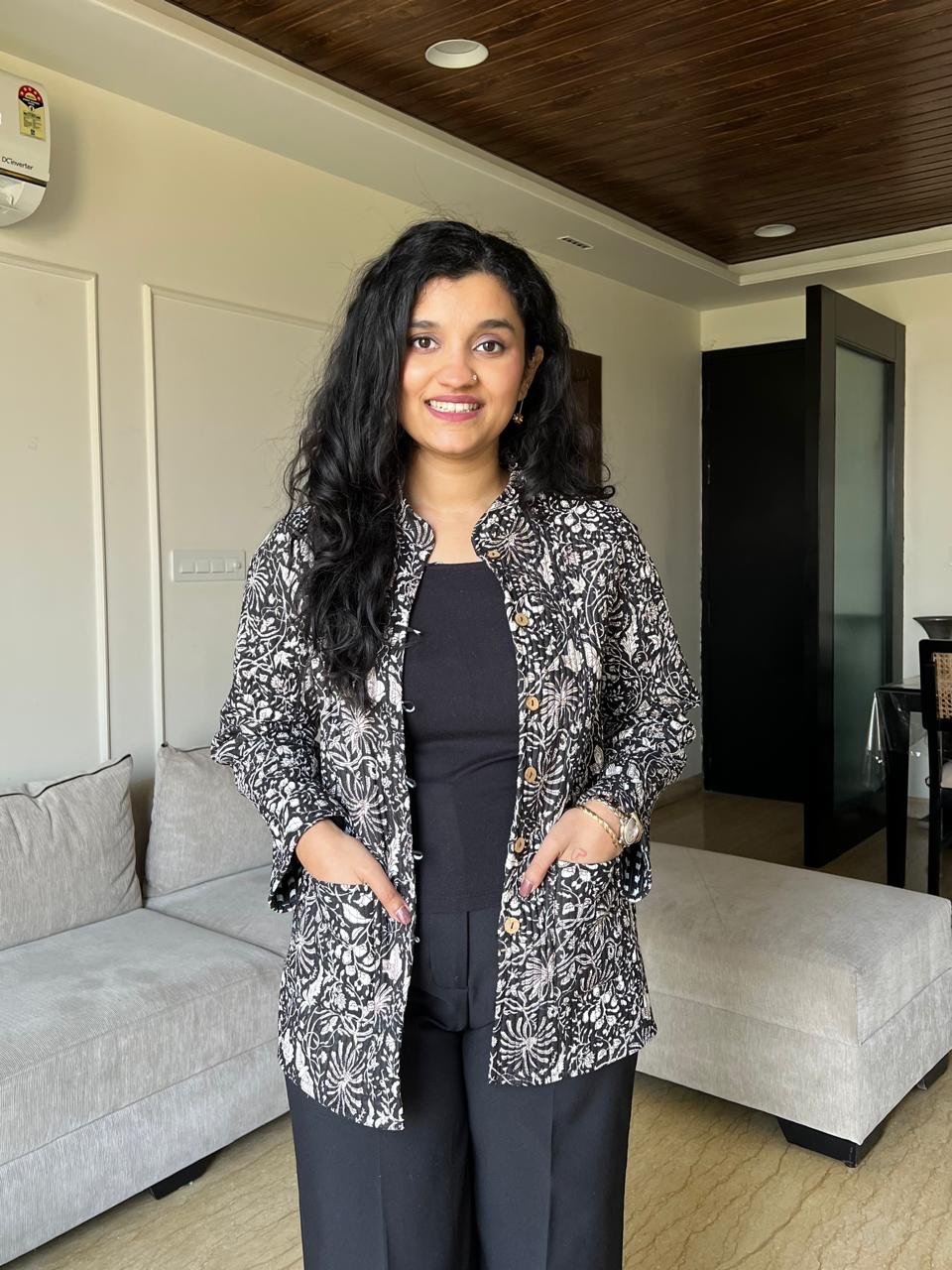 Reversible Quilted Jacket- Black Jaal and gingham