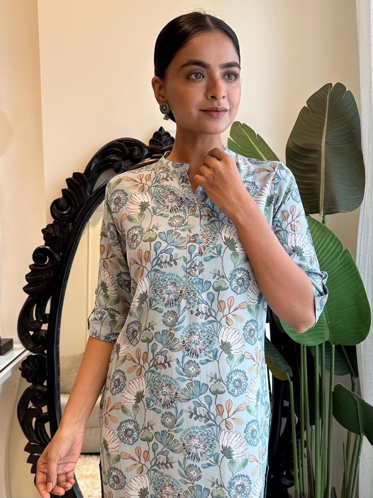 Weekend Rayon Kurta- Sky Blue Floral