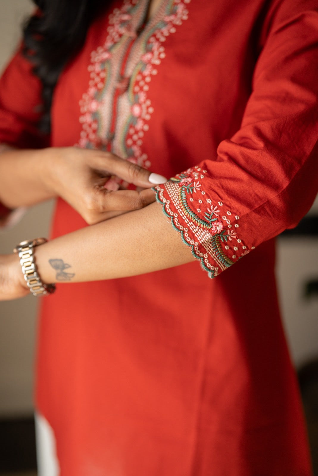 Roma Embroidered Cotton Top- Rust