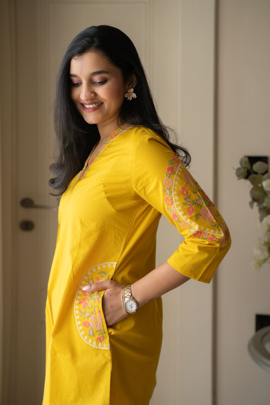 Risha Embroidered Coord Set- Yellow