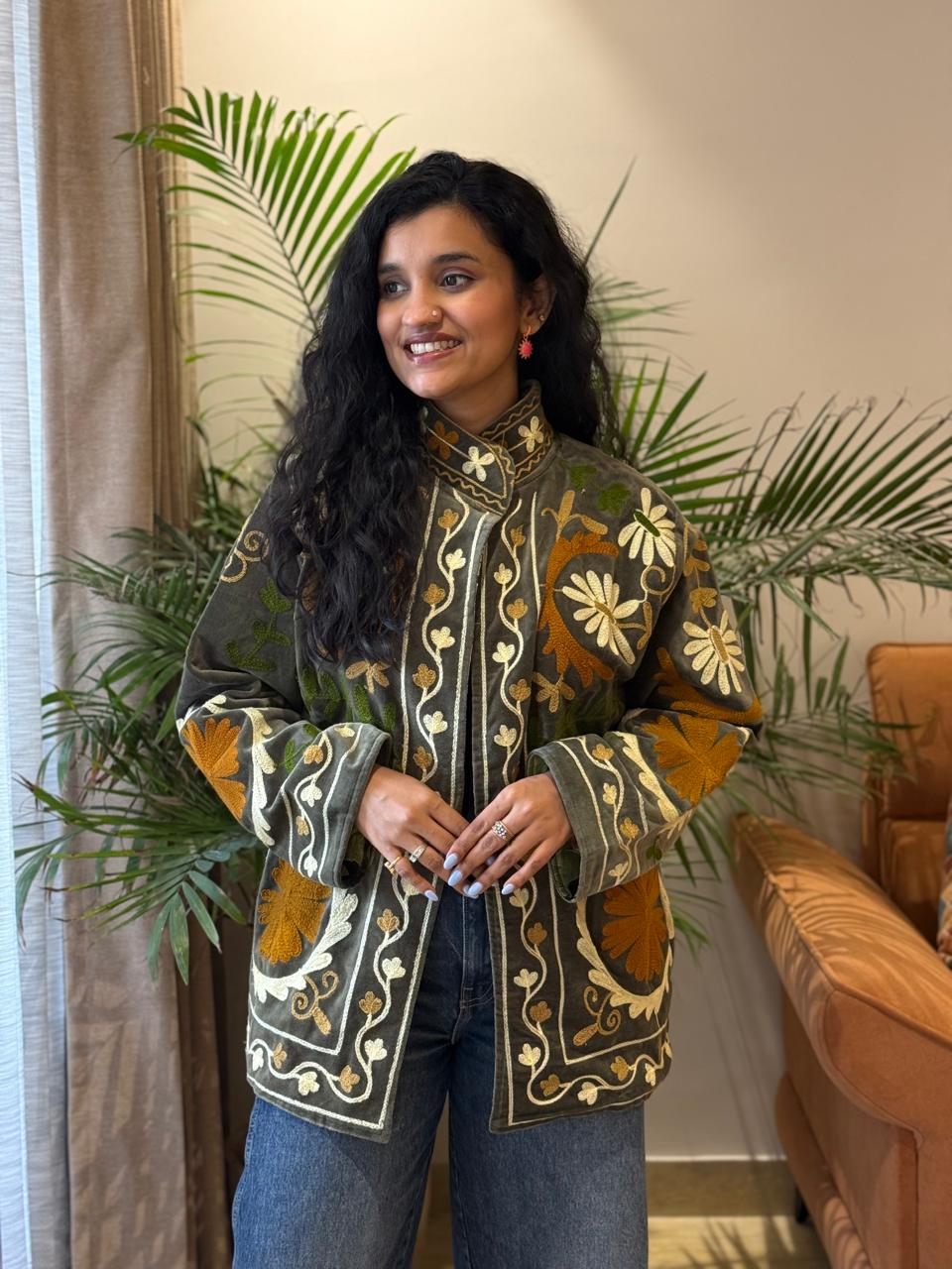 Sujani Velvet Jacket- Olive Love