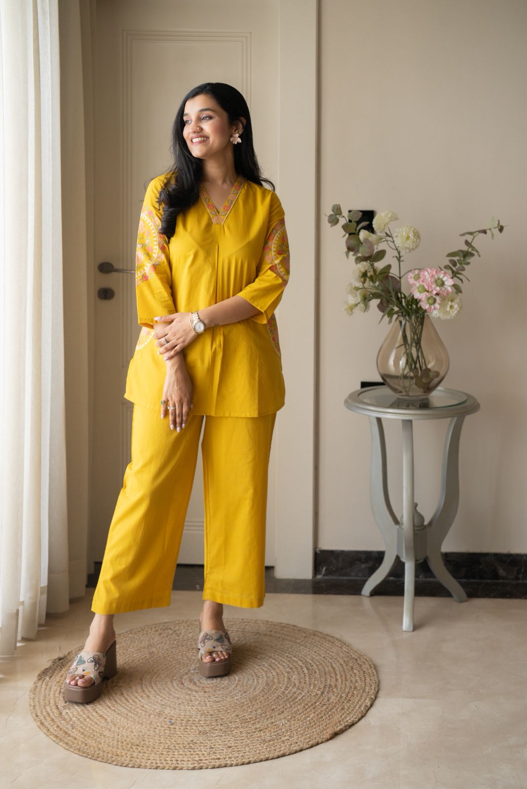 Risha Embroidered Coord Set- Yellow