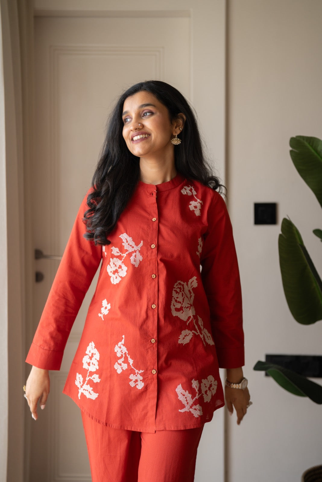 Hania Cotton Coord Set- Orange