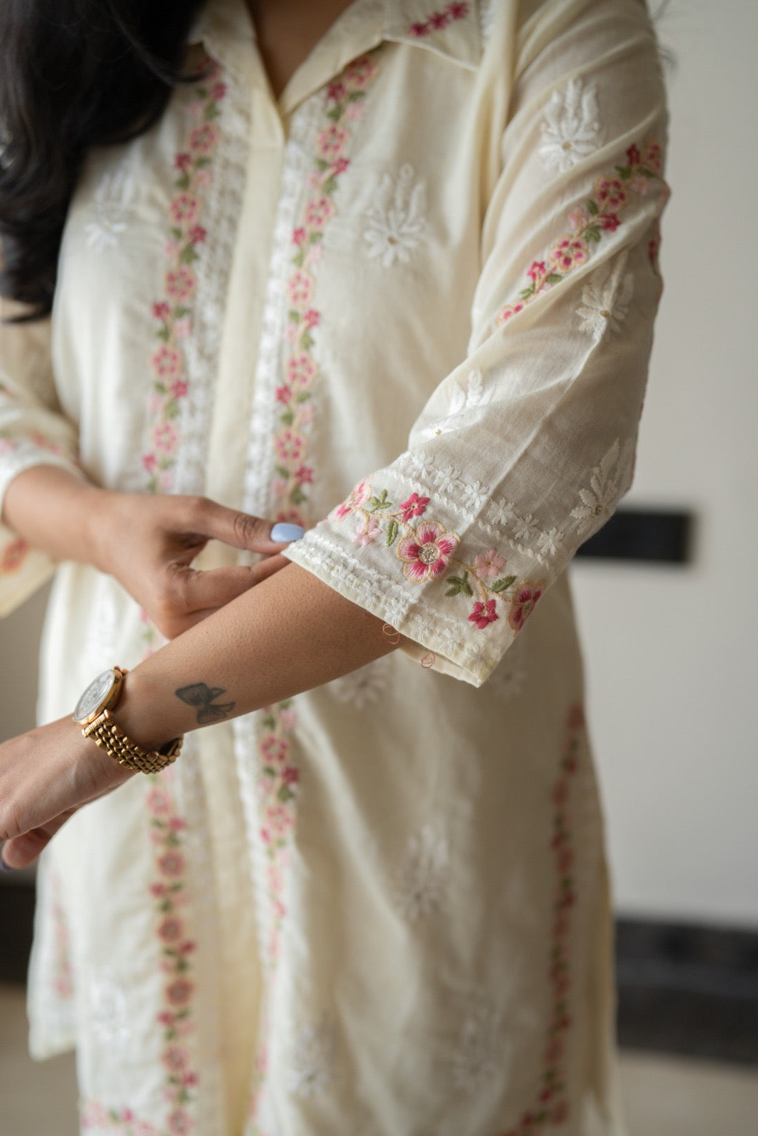 Preet Mulmul Luxe Coord Set- Cream