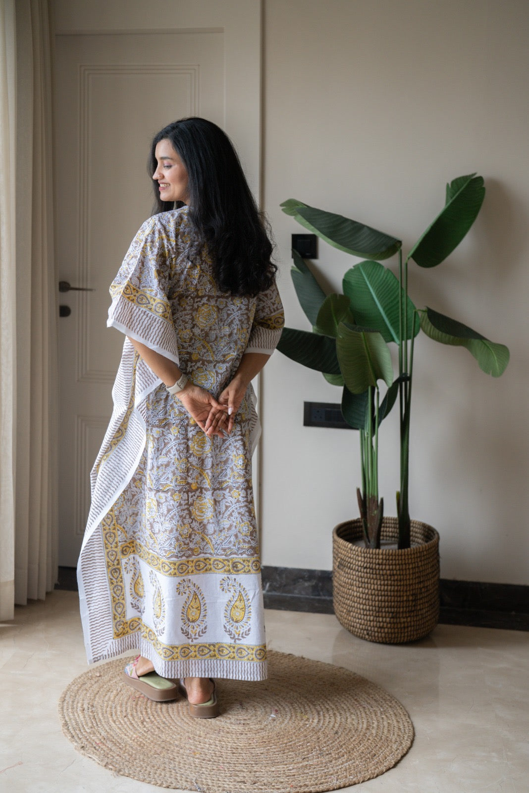 Kashi Block Print Kaftan- Brown Jaal