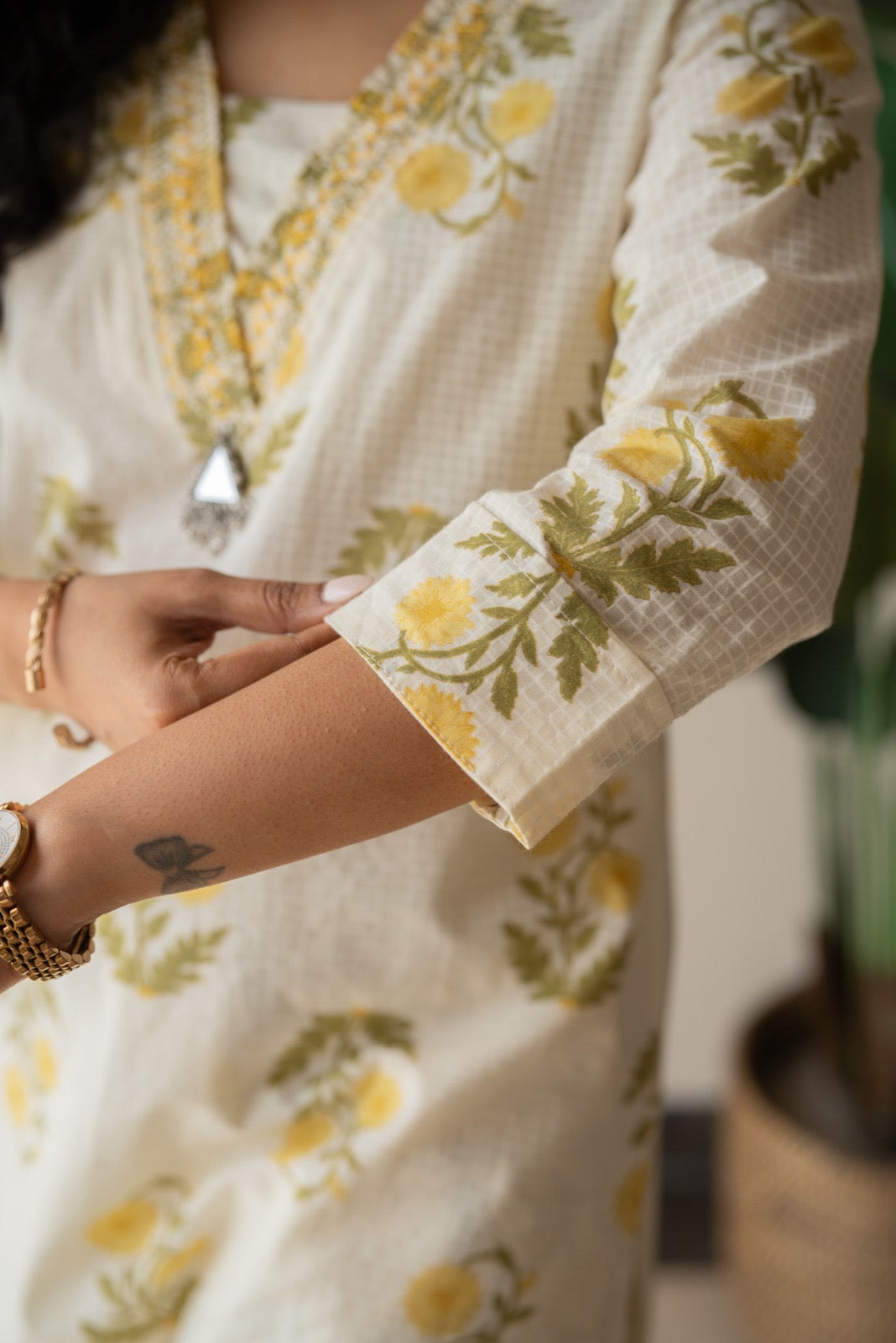 Suryana Cotton Suit- Marigold