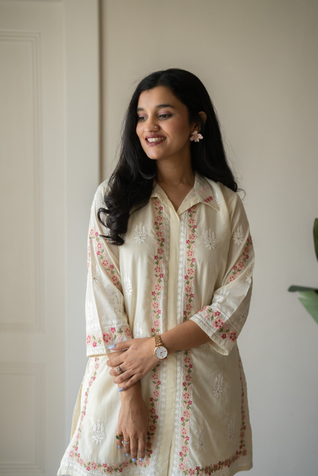 Preet Mulmul Luxe Coord Set- Cream