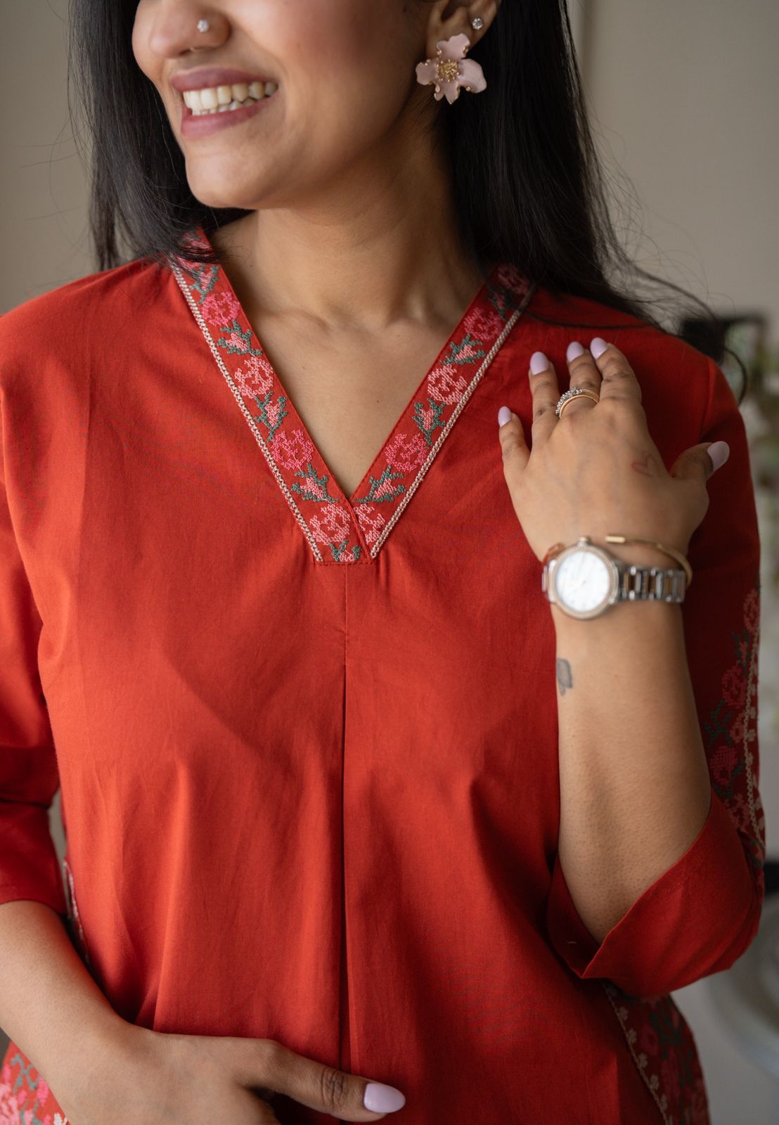 Risha Embroidered Coord Set- Orange