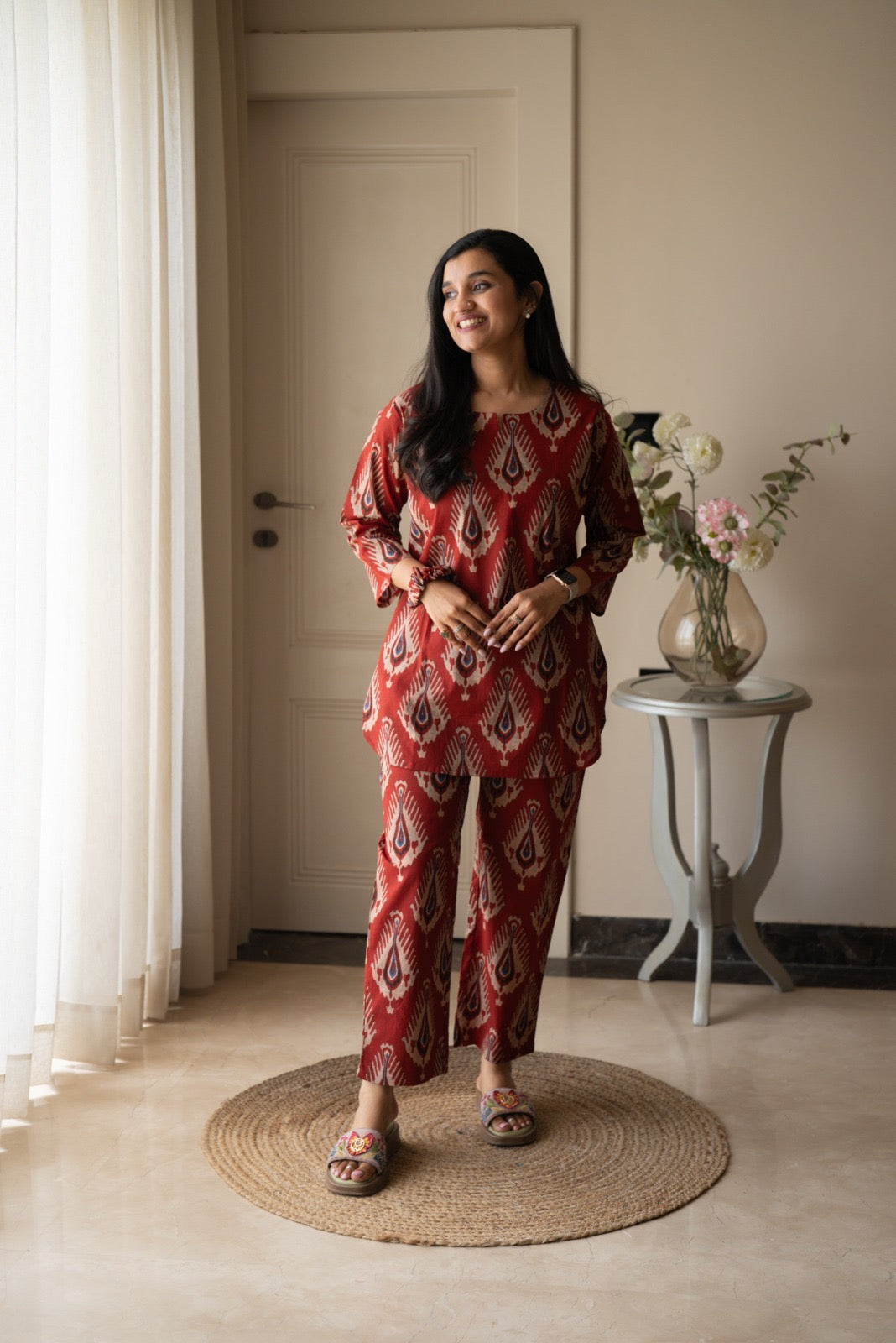 Rika Cotton Lounge Set- Maroon Boota