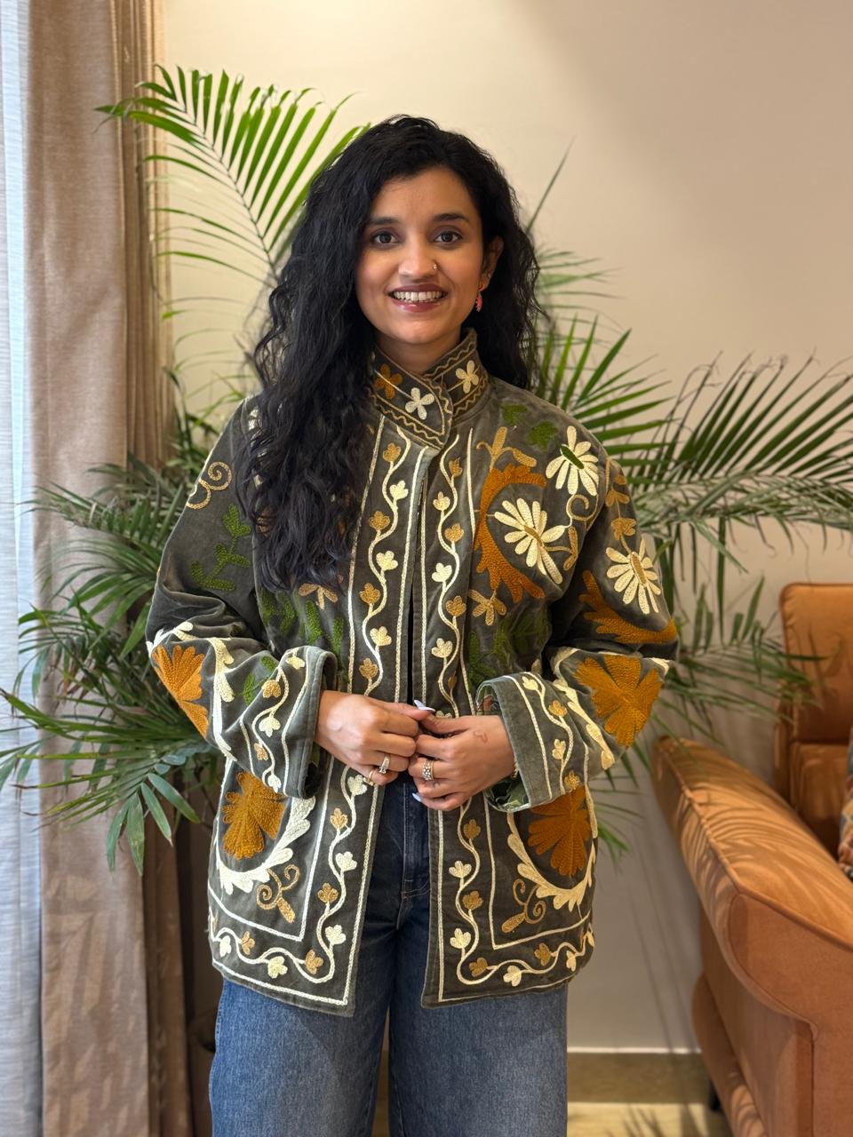 Sujani Velvet Jacket- Olive Love