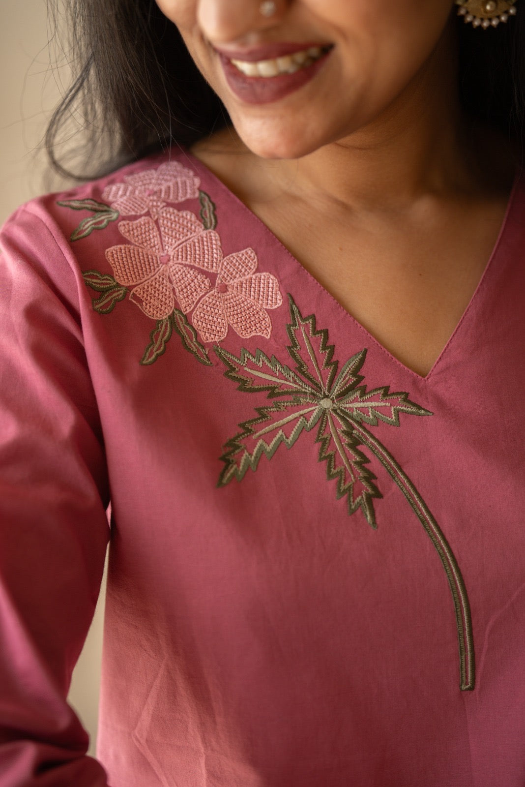 Ginni Embroidered Cotton Coord Set- Pink