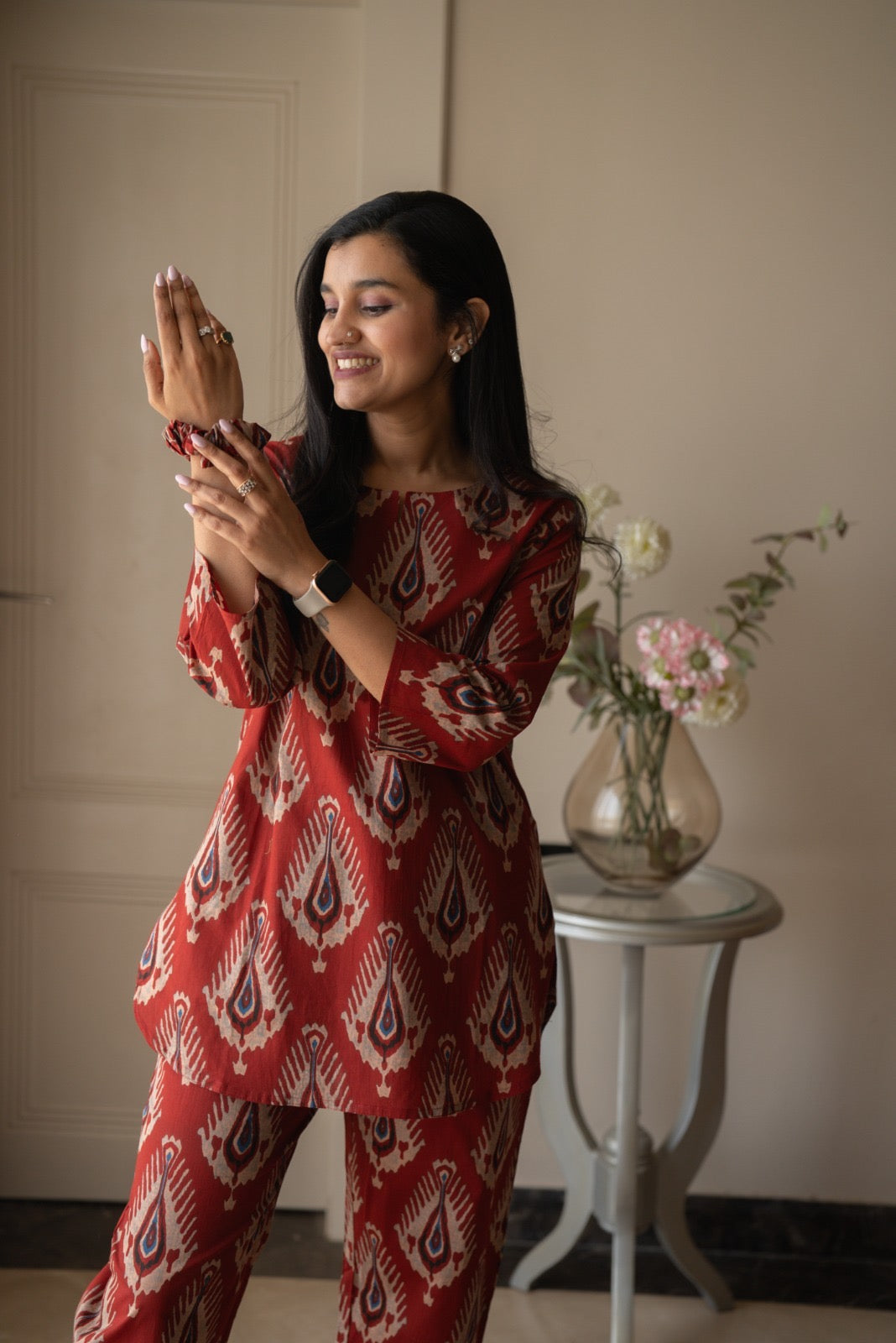 Rika Cotton Lounge Set- Maroon Boota