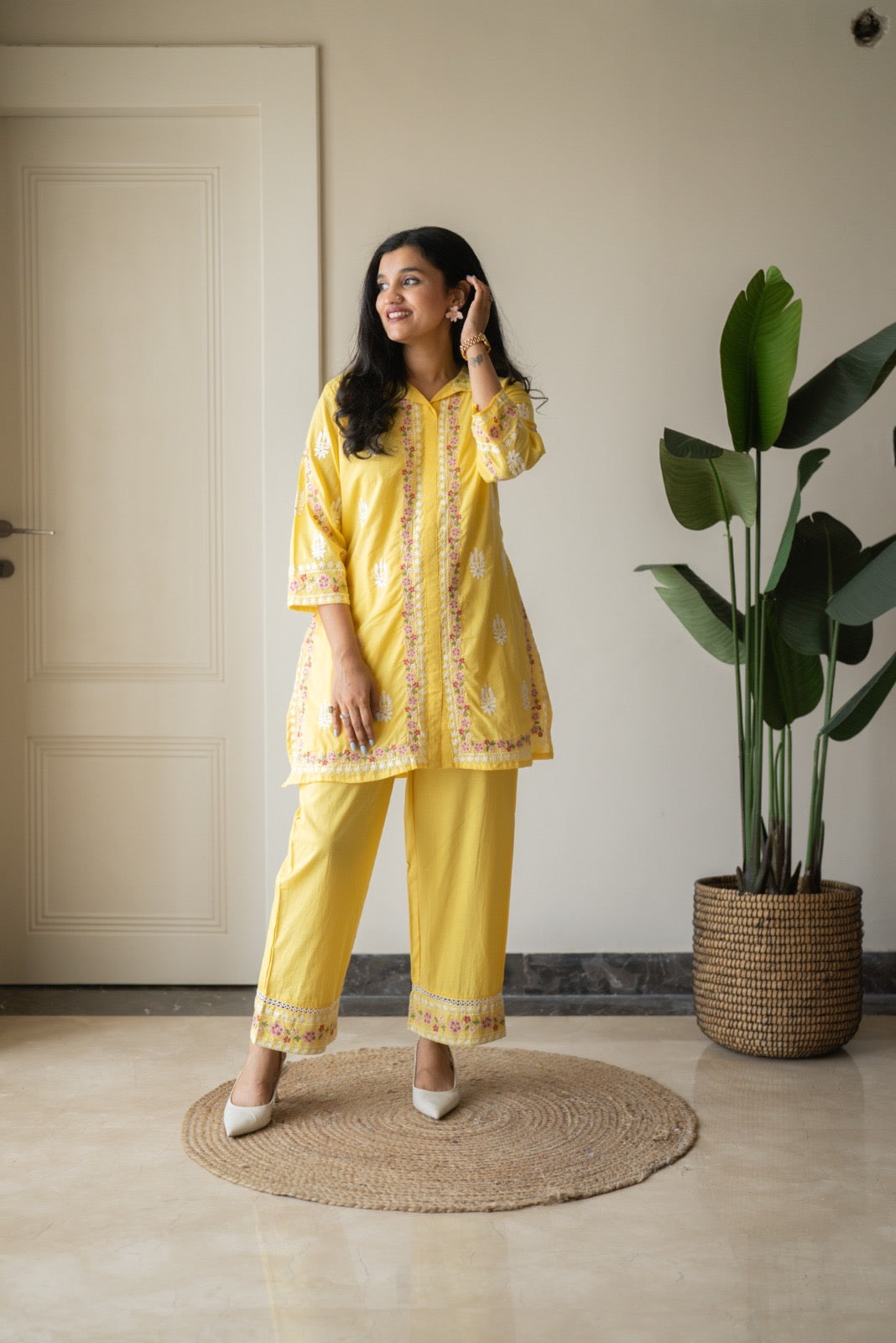 Preet Mulmul Luxe Coord Set- Yellow