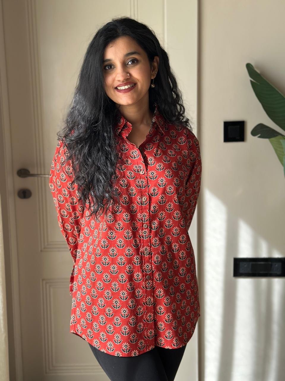 Raima Cotton Ajrakh- Maroon Booti