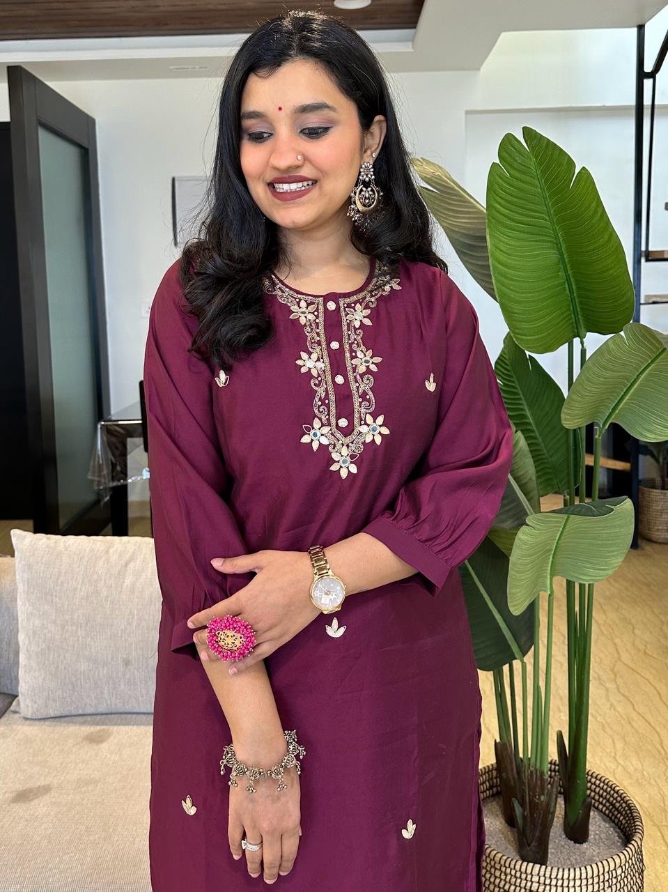Purple Elegant Zari Chanderi Suit Set