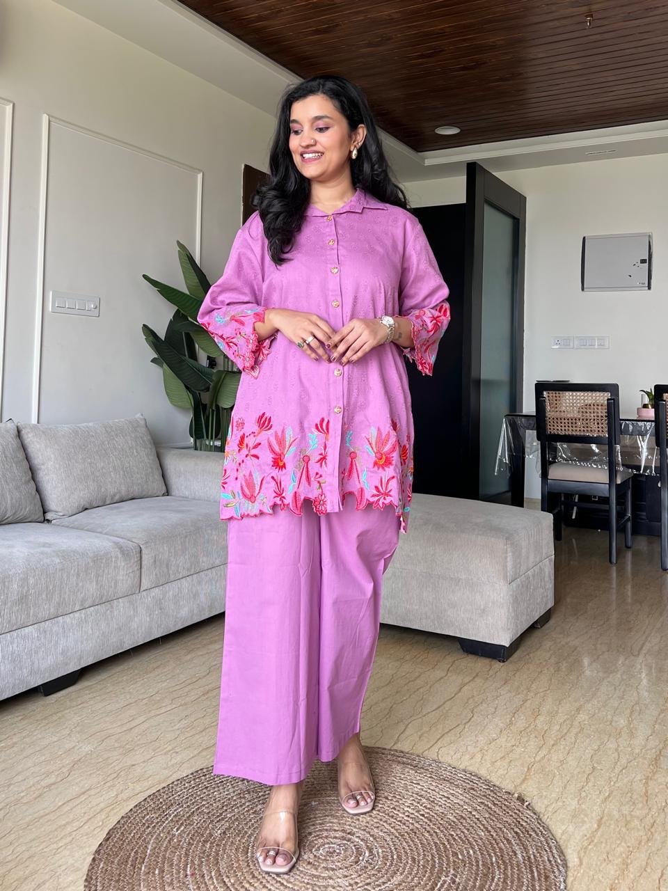 Vaari Cutwork Coord Set- Pink