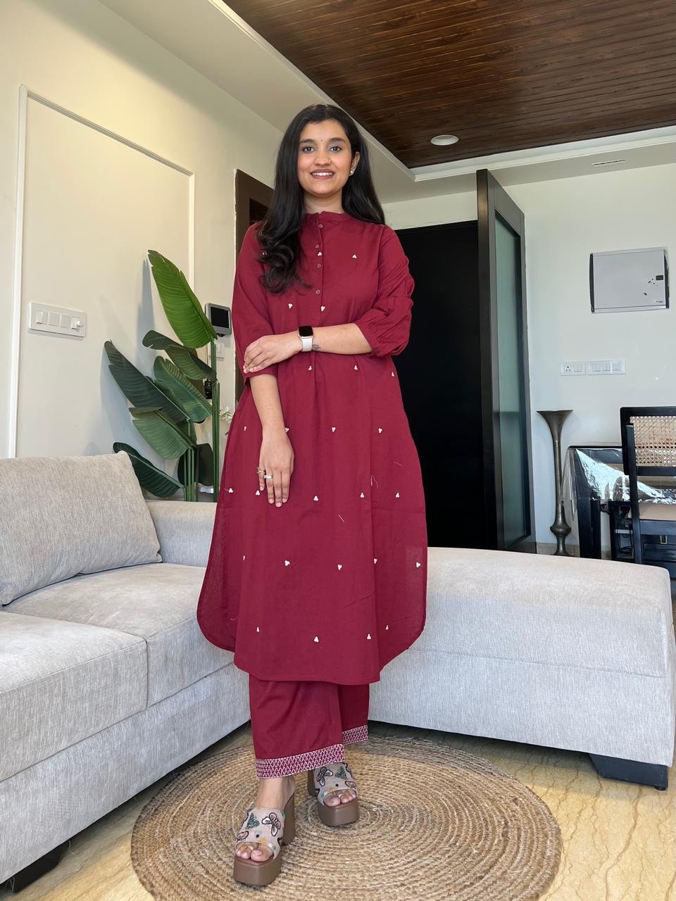 Tasha Minimal Cotton Set- Maroon
