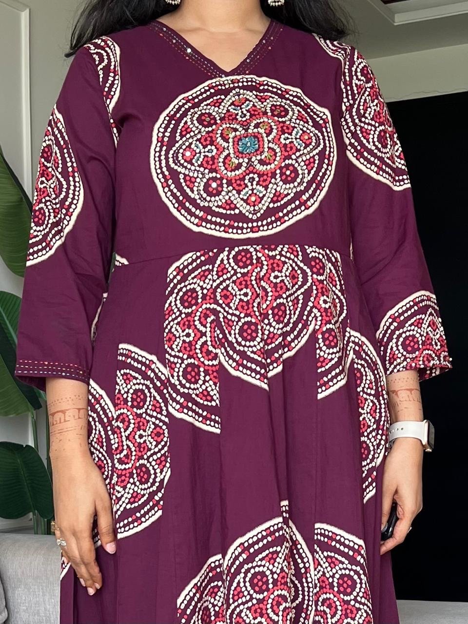 Raga Crushed Dupatta Anarkali Set- Wine