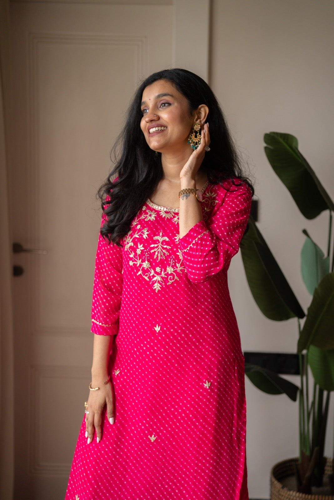 Tisca Pink Mothra Georgette Suit