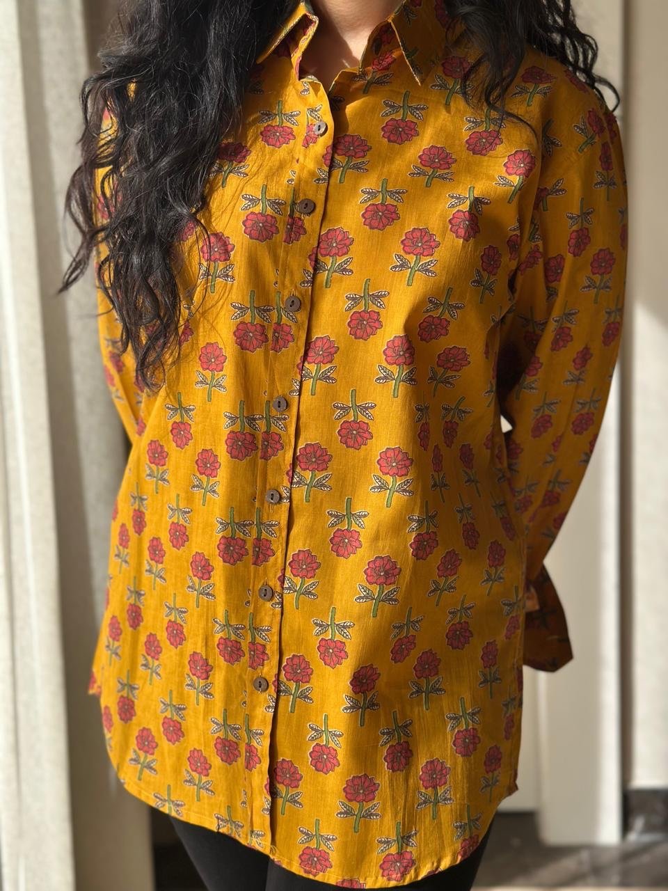 Raima Cotton Shirt- Mustard Booti