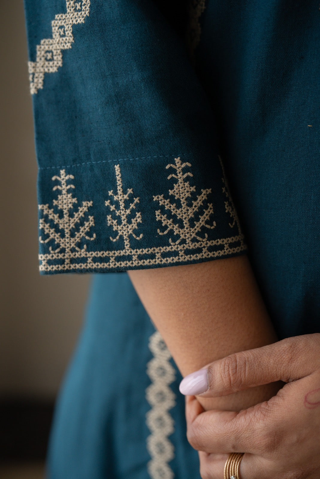 Yogya Elegant Slub Suit- Teal Blue