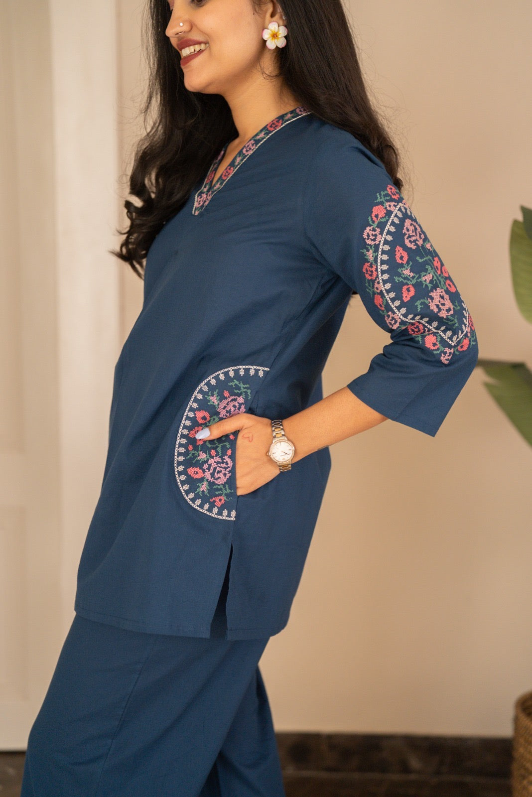 Risha Embroidered Coord Set- Blue