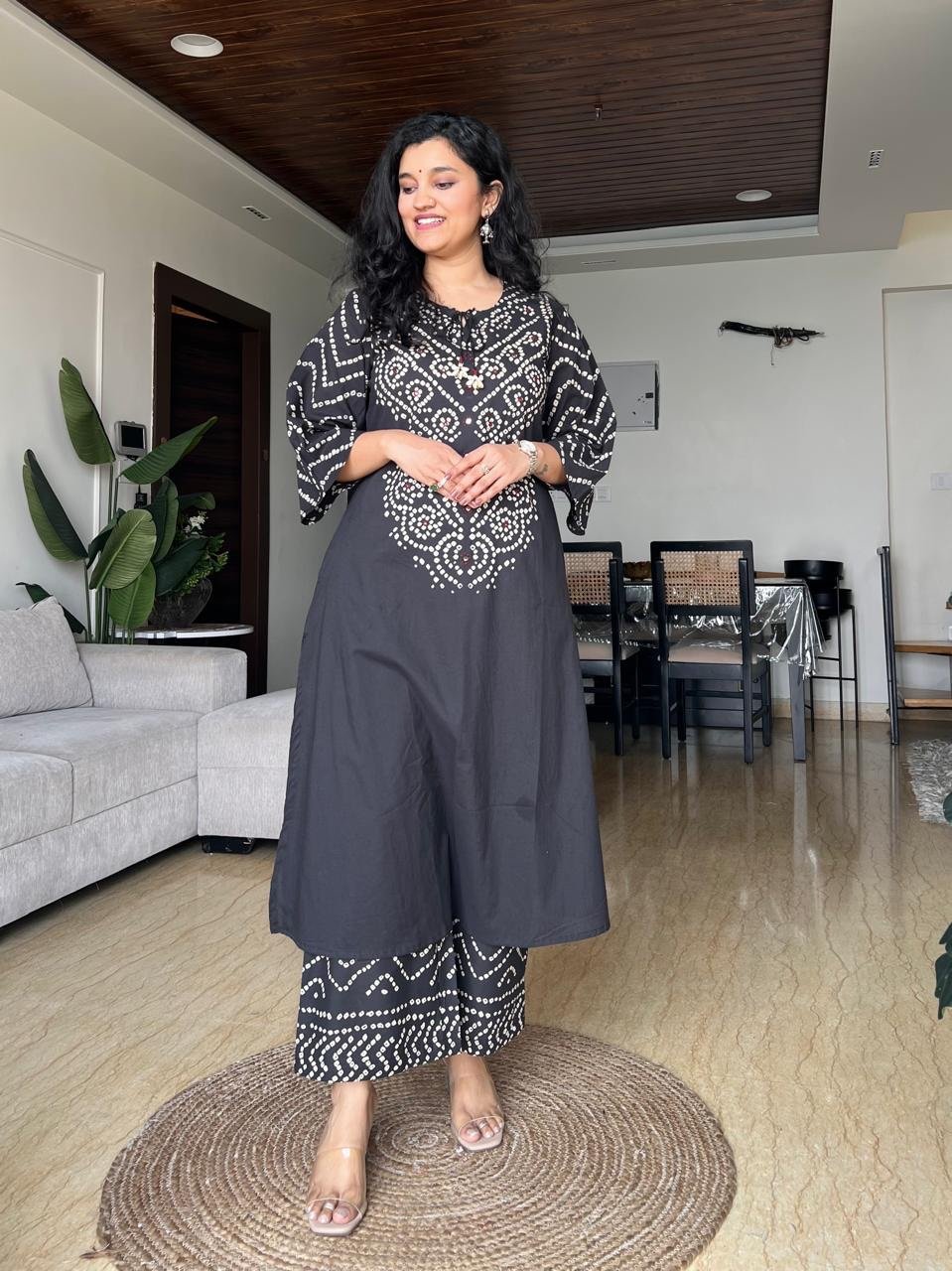 Meesha Bandhej Cotton Set- Black