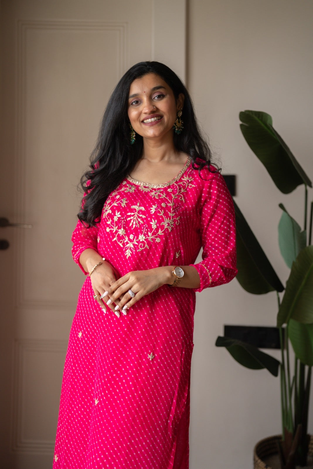 Tisca Pink Mothra Georgette Suit