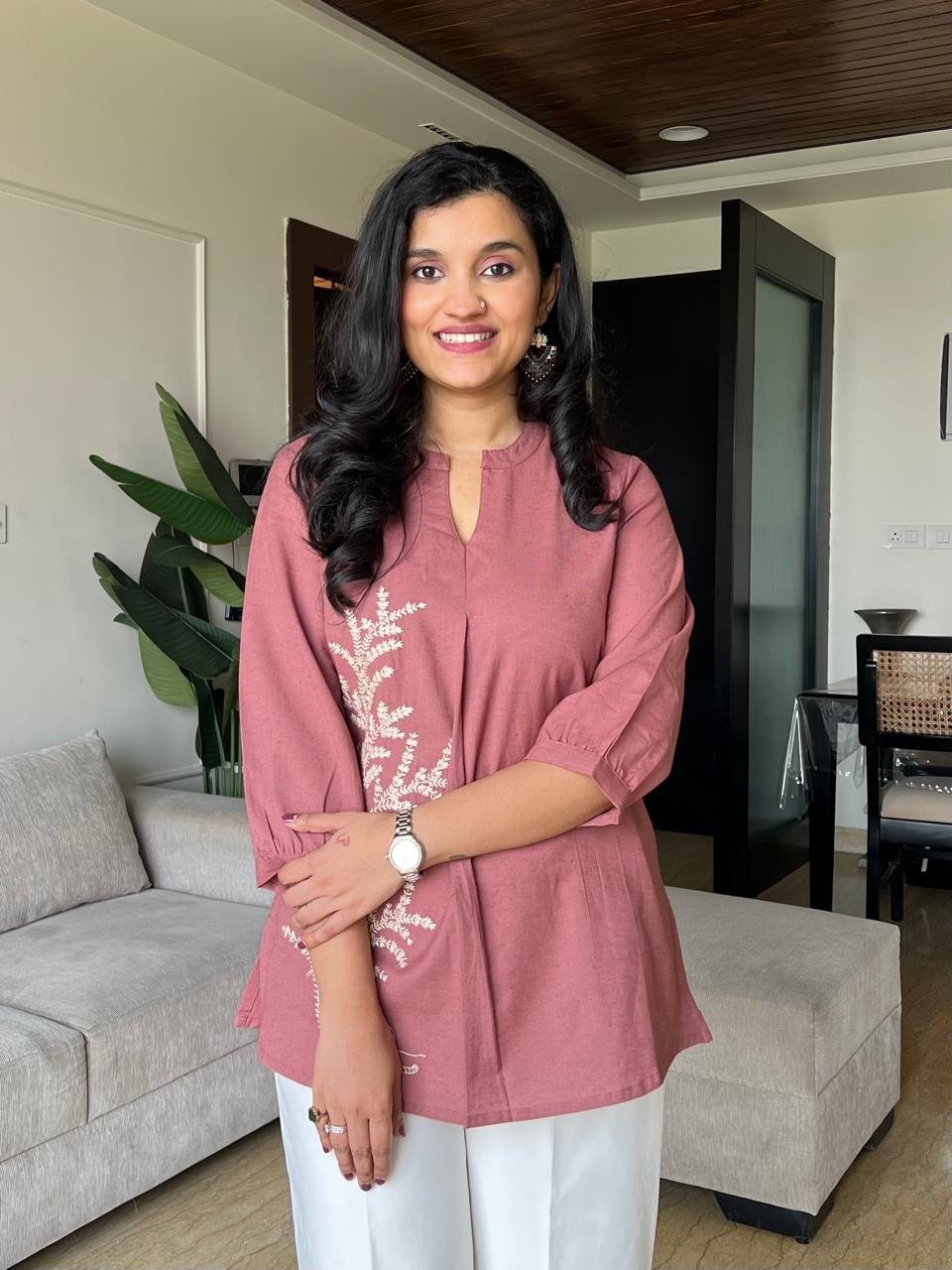 Saisha Embroidered Short Top- Blush Pink