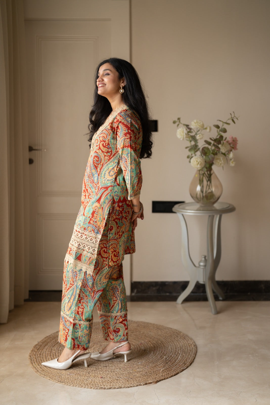 Nitara Farshi Lace Coord Set- Maroon