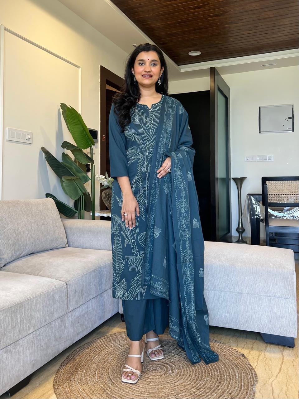 Sakshi Printed Pure Cotton Suit- Blue