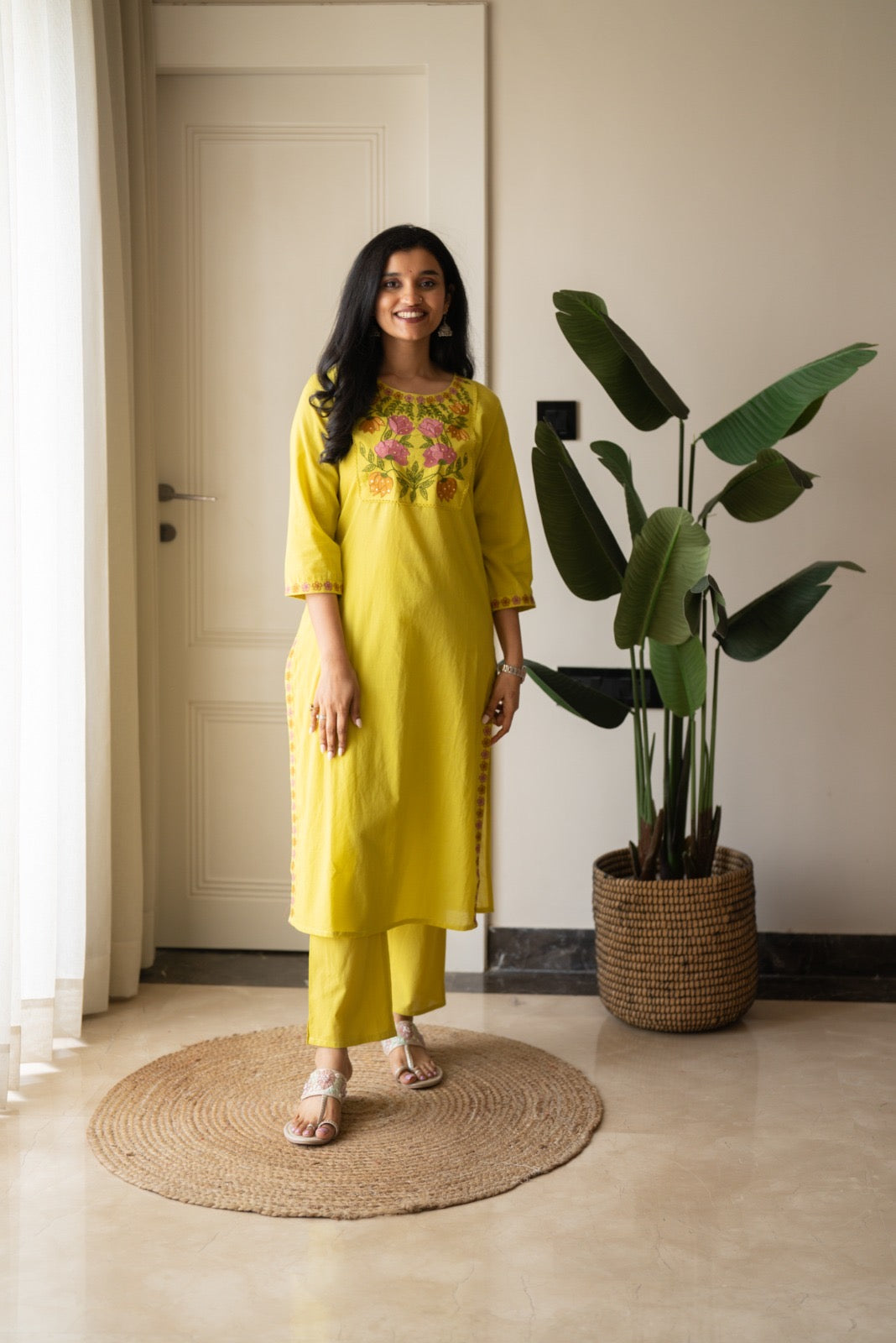 Kayna Soft Cotton Suit- Lime Green