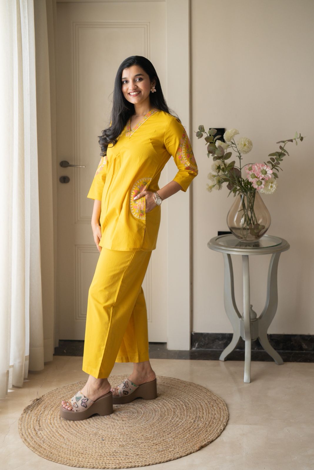 Risha Embroidered Coord Set- Yellow