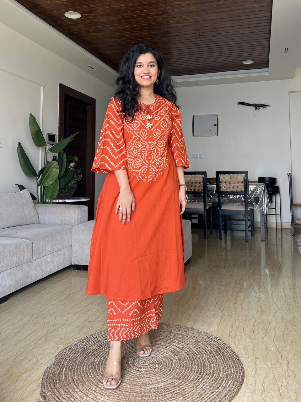 Meesha Bandhej Cotton Set- Orange