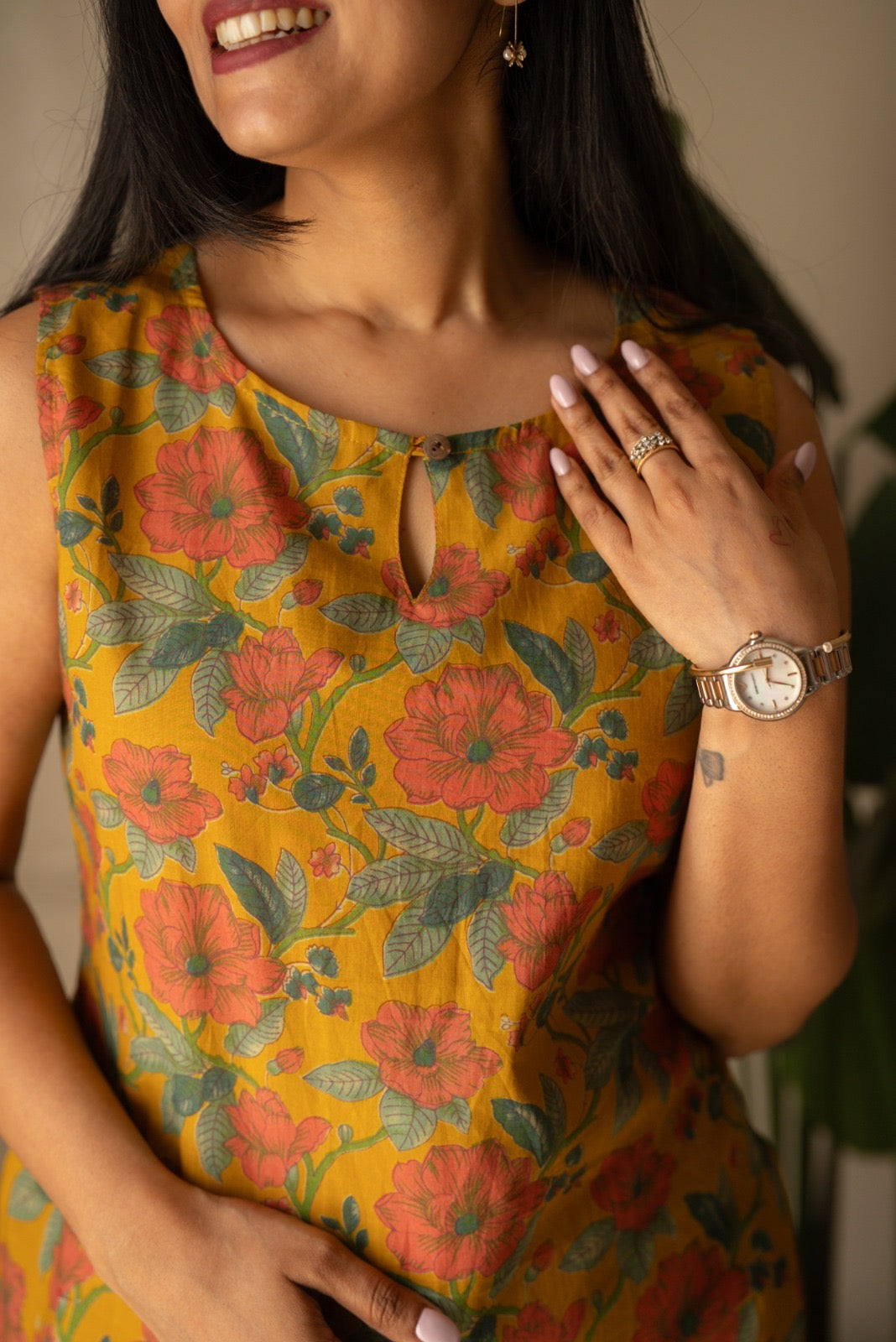 Lily 2.0 Sleeveless Cotton Top- Mustard Florals