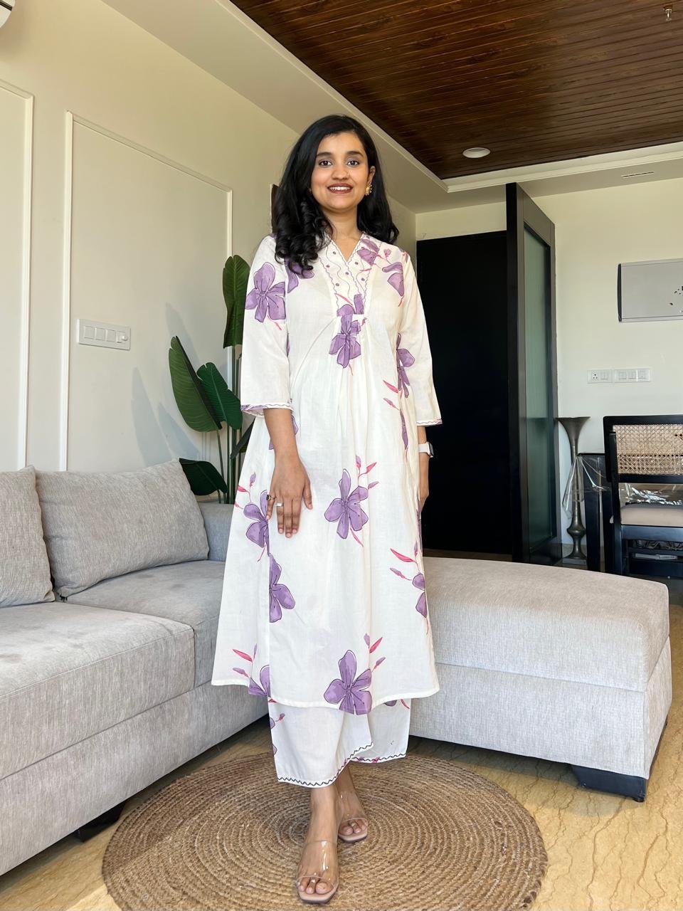 Sirsa Cotton Coord Set- Off White Florals