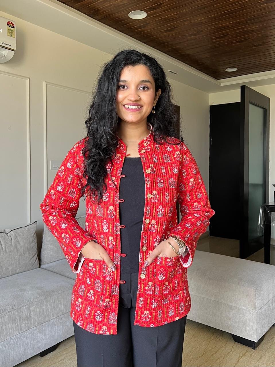 Reversible Quilted Jacket- Red Love Booti