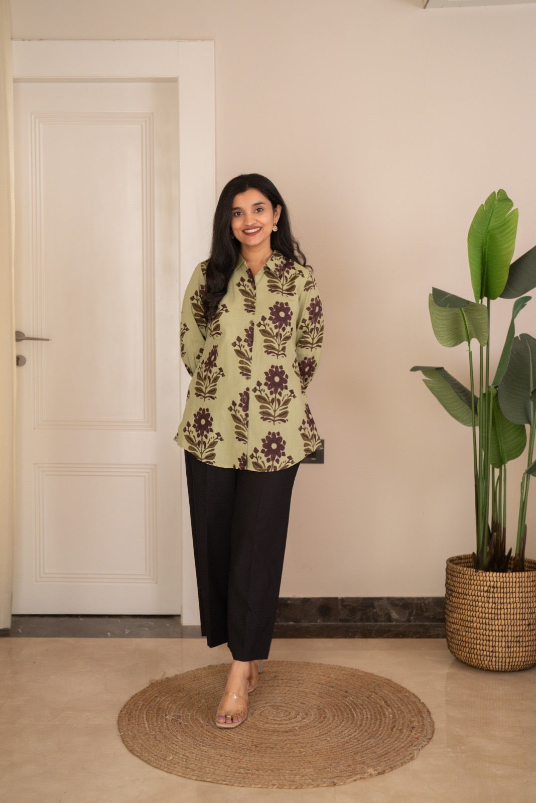 Zora Slub Cotton Shirt- Olive Boota