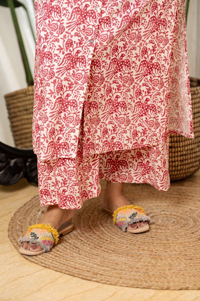 Sleeveless Coord Set- White Pink Jaal