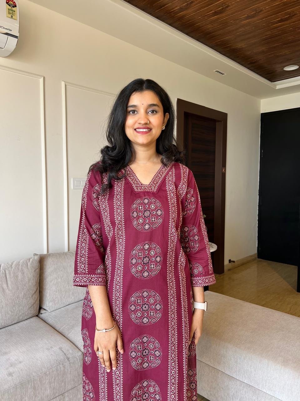 Naina Ajrakh Cotton Suit- Wine