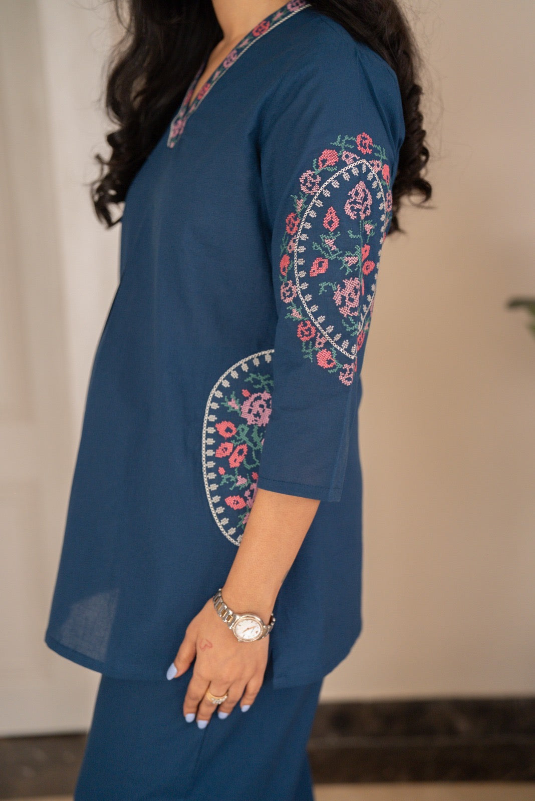Risha Embroidered Coord Set- Blue
