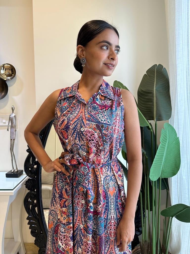 Mix Print Dress With Pocket