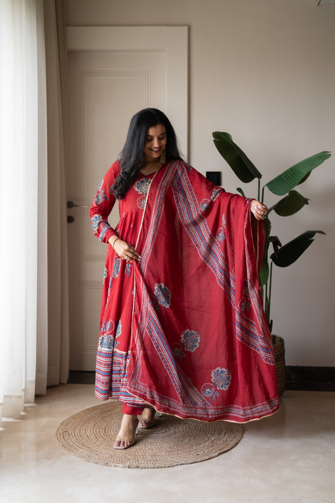 Mahara Maroon Boota Anarkali Set