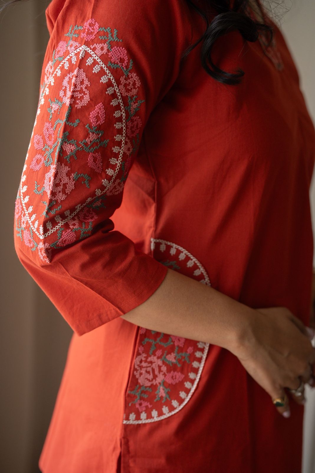 Risha Embroidered Coord Set- Orange
