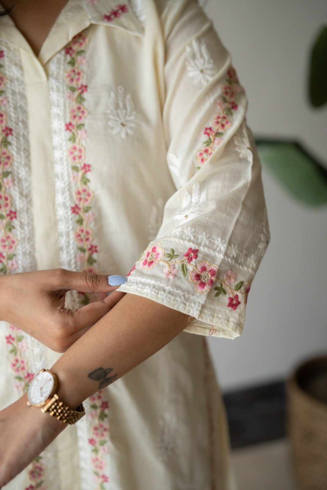 Preet Mulmul Luxe Coord Set- Cream