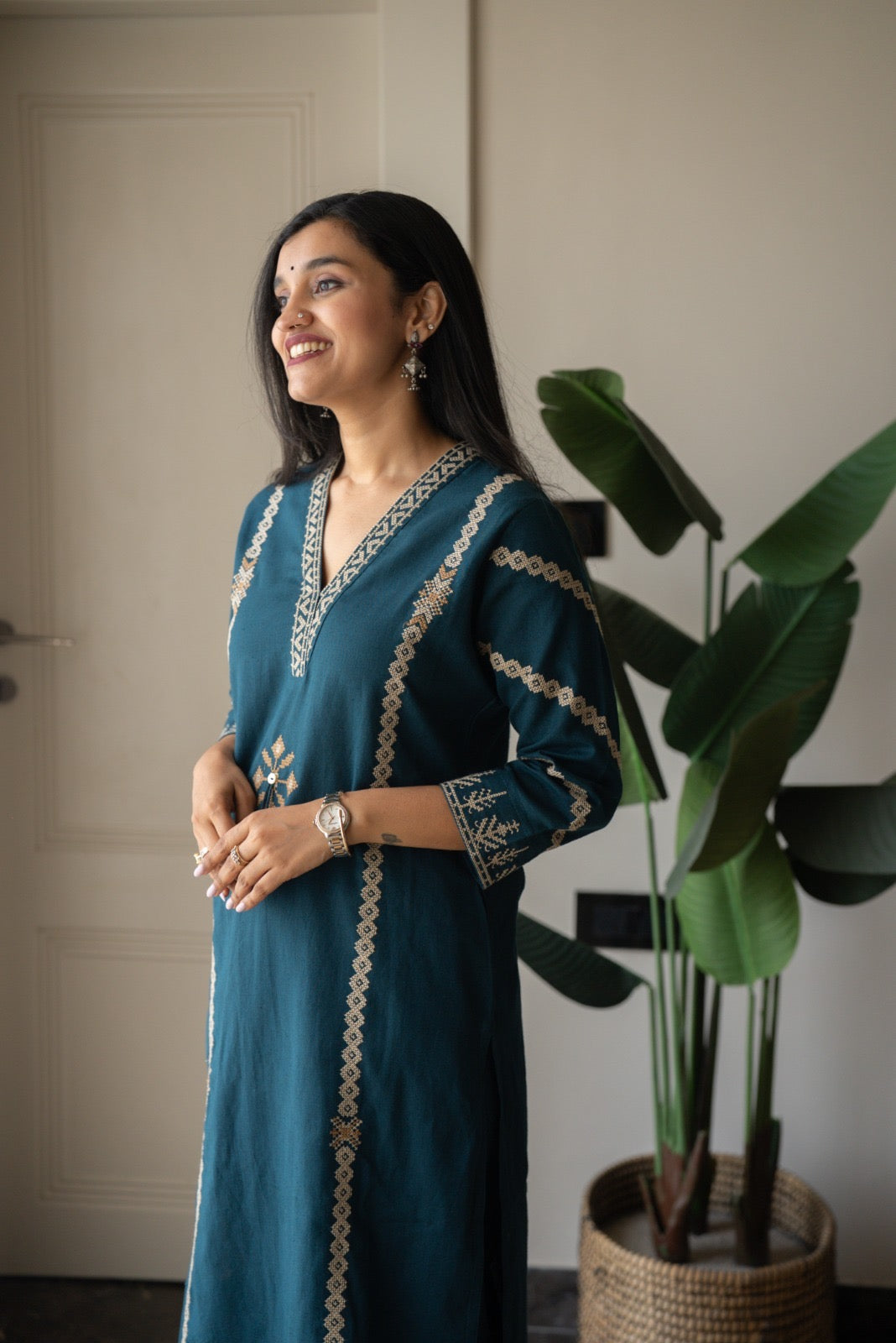 Yogya Elegant Slub Suit- Teal Blue