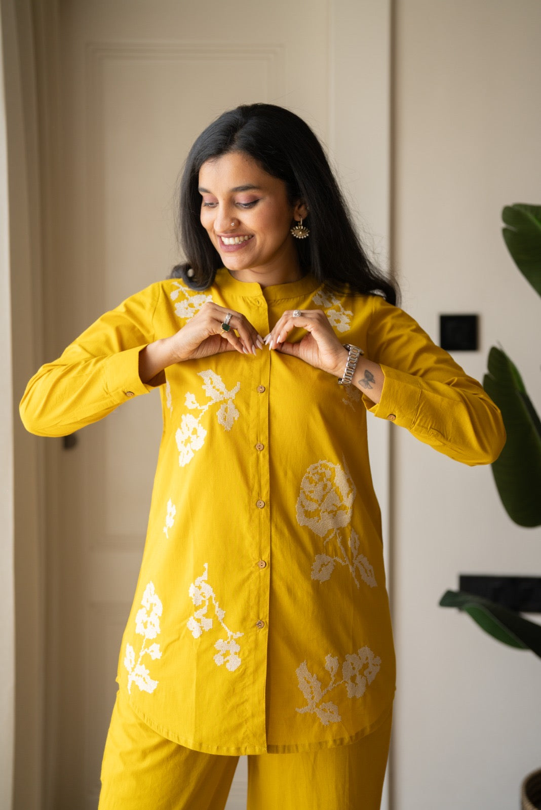 Hania Cotton Coord Set- Yellow