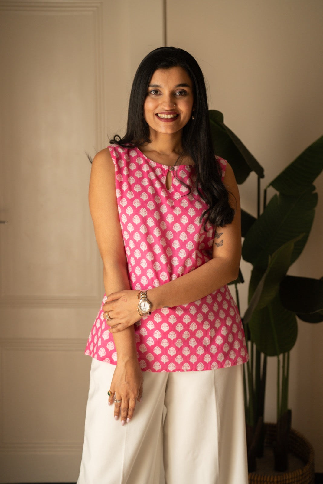 Lily 2.0 Sleeveless Cotton Top- Pink Booti